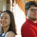 Researchers Anderson and Liu stand outside on the Rice University campus